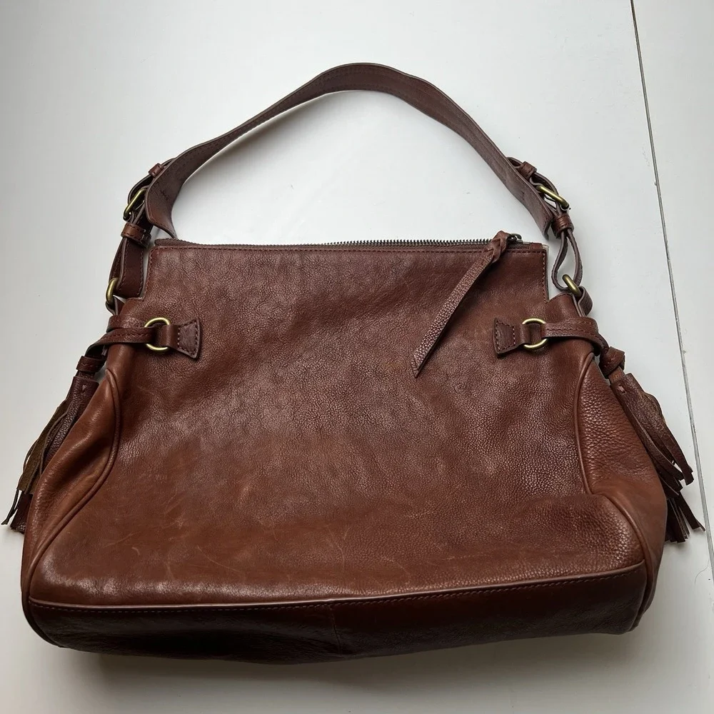 Margot  Genuine Leather Brown Purse  Bag with Tassel Detail